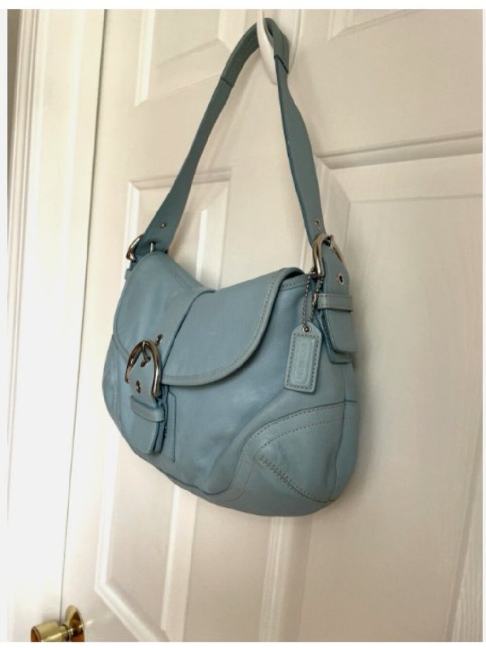 Coach M050-9248 Soho Y2K Perfect Blue Leather CC Canvas Lining Shoulder Bag RARE - Picture 5 of 11
